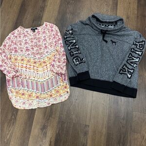 Gray PINK cowl neck top and Floral Blouse